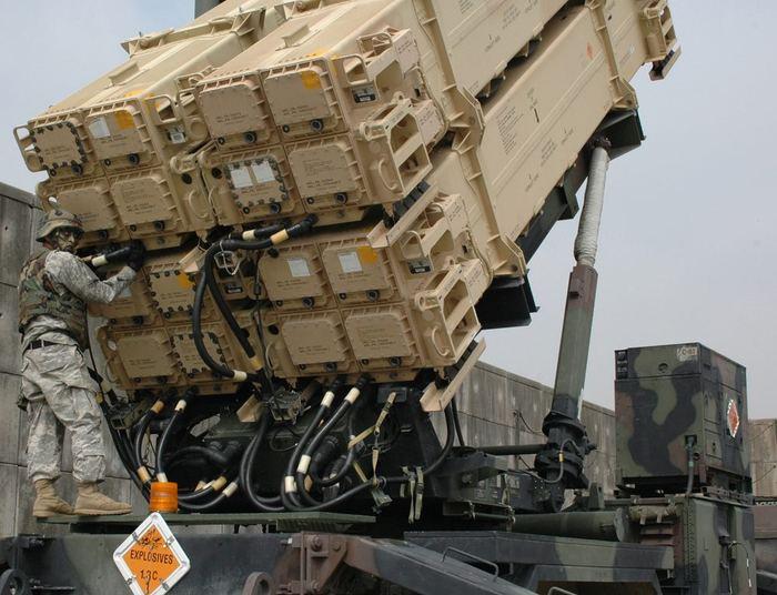 U.S. Army soldier performing maintenance on a Patriot missile system